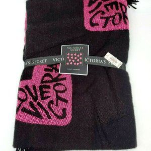 Victoria's Secret Black/Pink 50W X 60L Cozy Throw Blanket Logo Hearts New